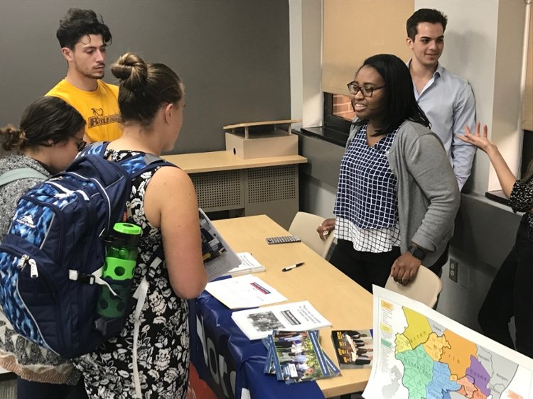 Students chat with campaign rep