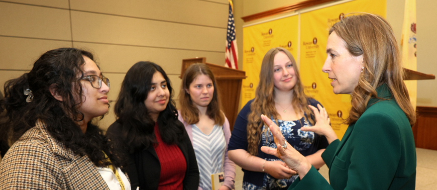 Rep. Mikie Sherrill speaks with students