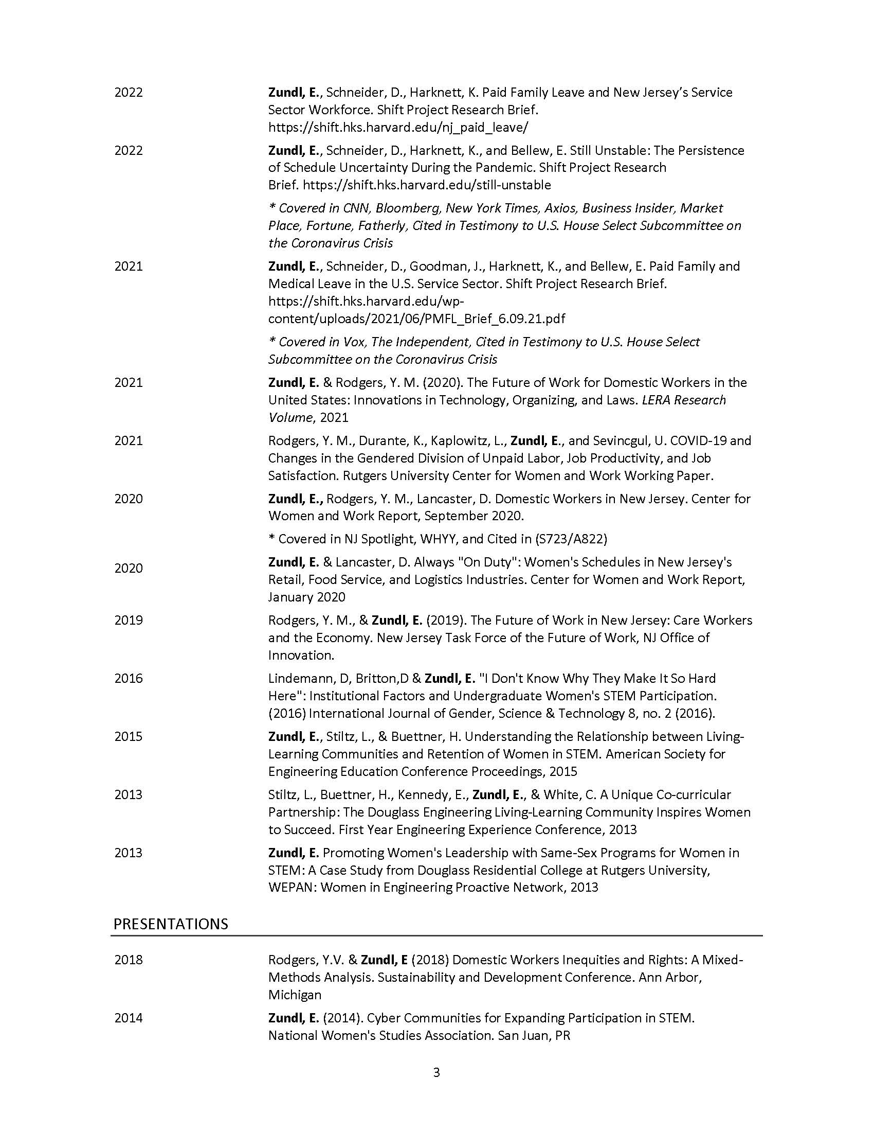 Elaine Zundl CV Page 3