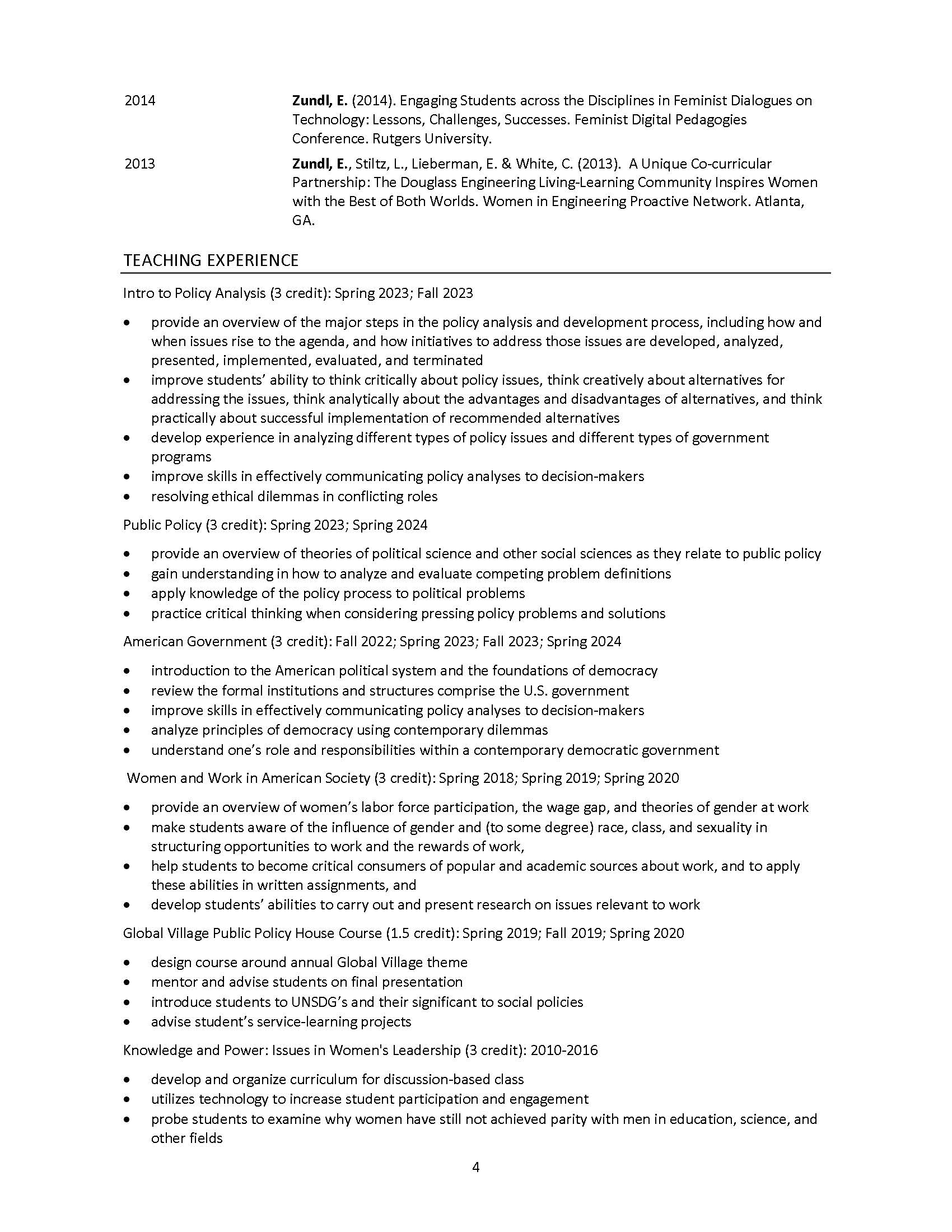 Elaine Zundl CV Page 4