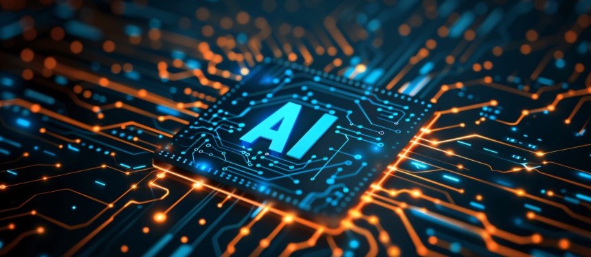 Blue AI chip with orange wires