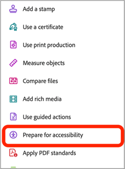 adobe acrobat accessibility checker dropdown