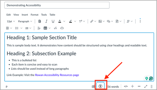 Canvas accessibility for text editor