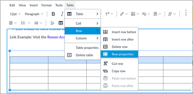 Access row properties through the Rich Text Editor in Canvas