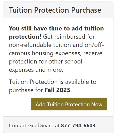 Add Tuition Protection Now Option