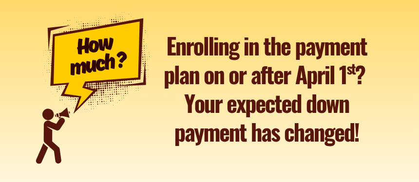 Image shows graphic of stick person yelling "How much?" with text indicating that payment will differ after April 1st