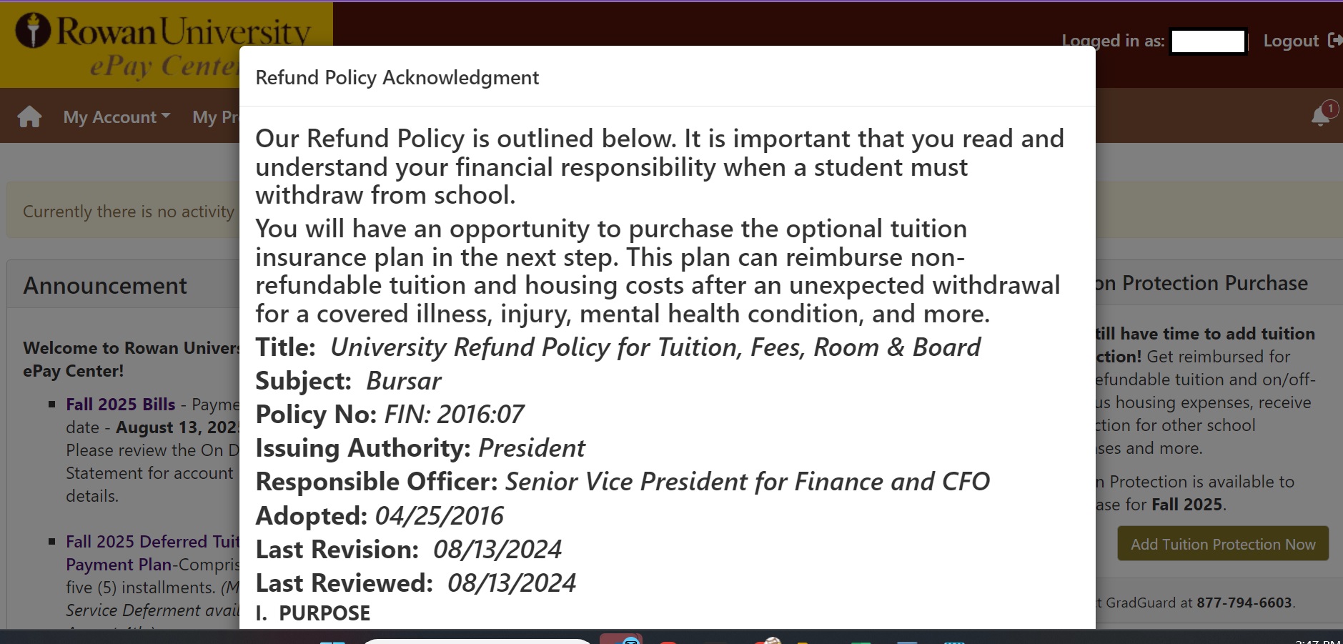 Refund Policy Acknowledgement