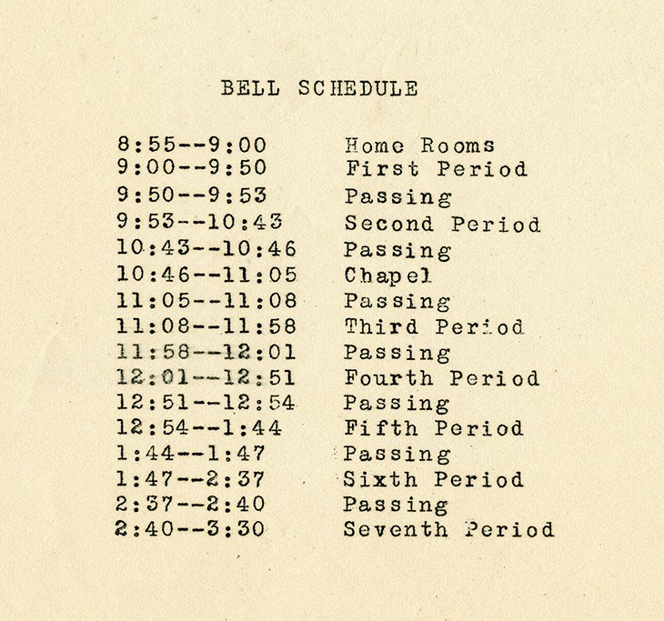 1923 bell schedule