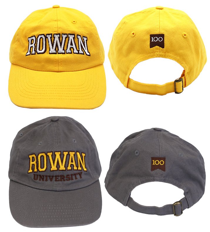 Gold and gray Rowan University Centennial hats