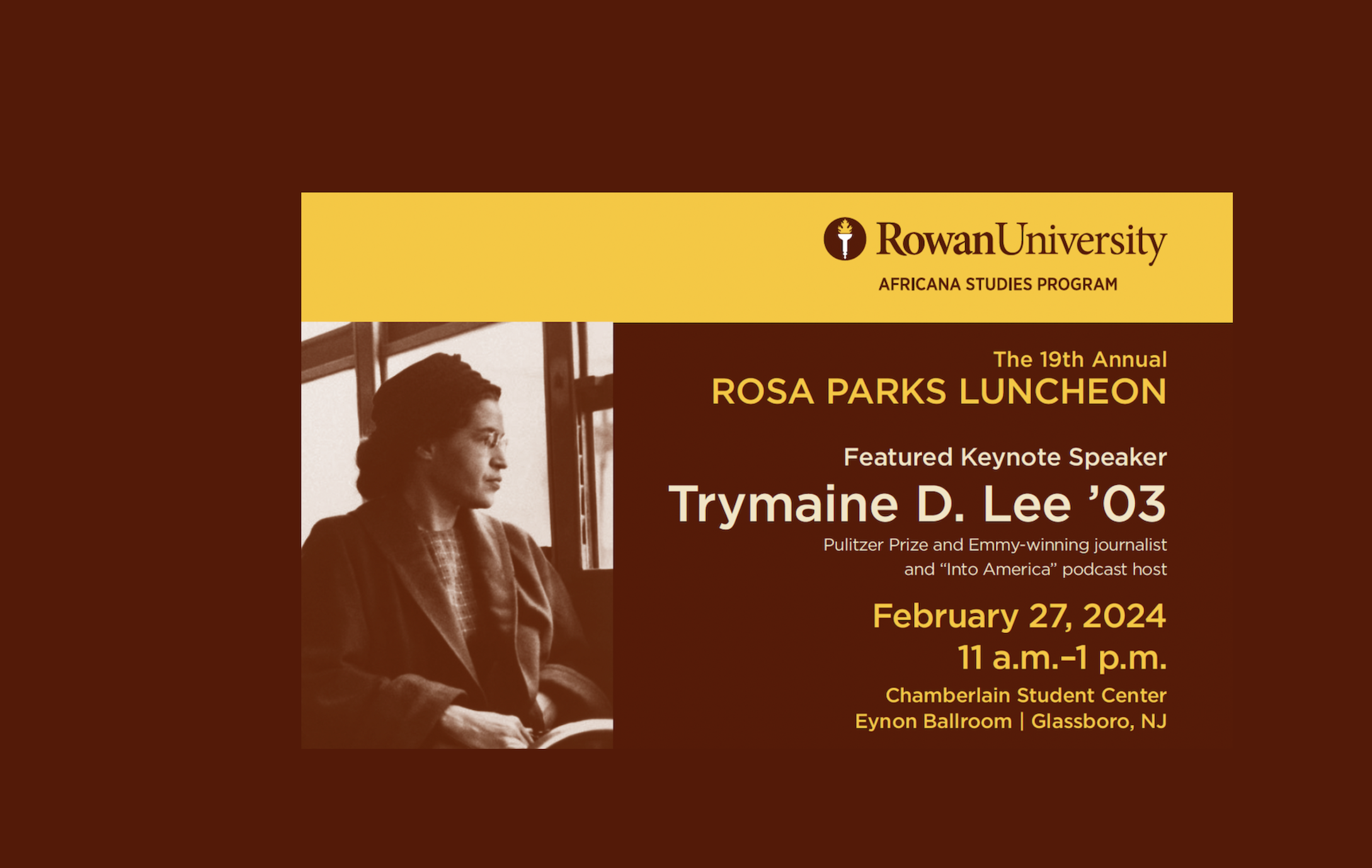 Rowan University Africana Studies Program 19th Annual Rosa Parks Luncheon Banner