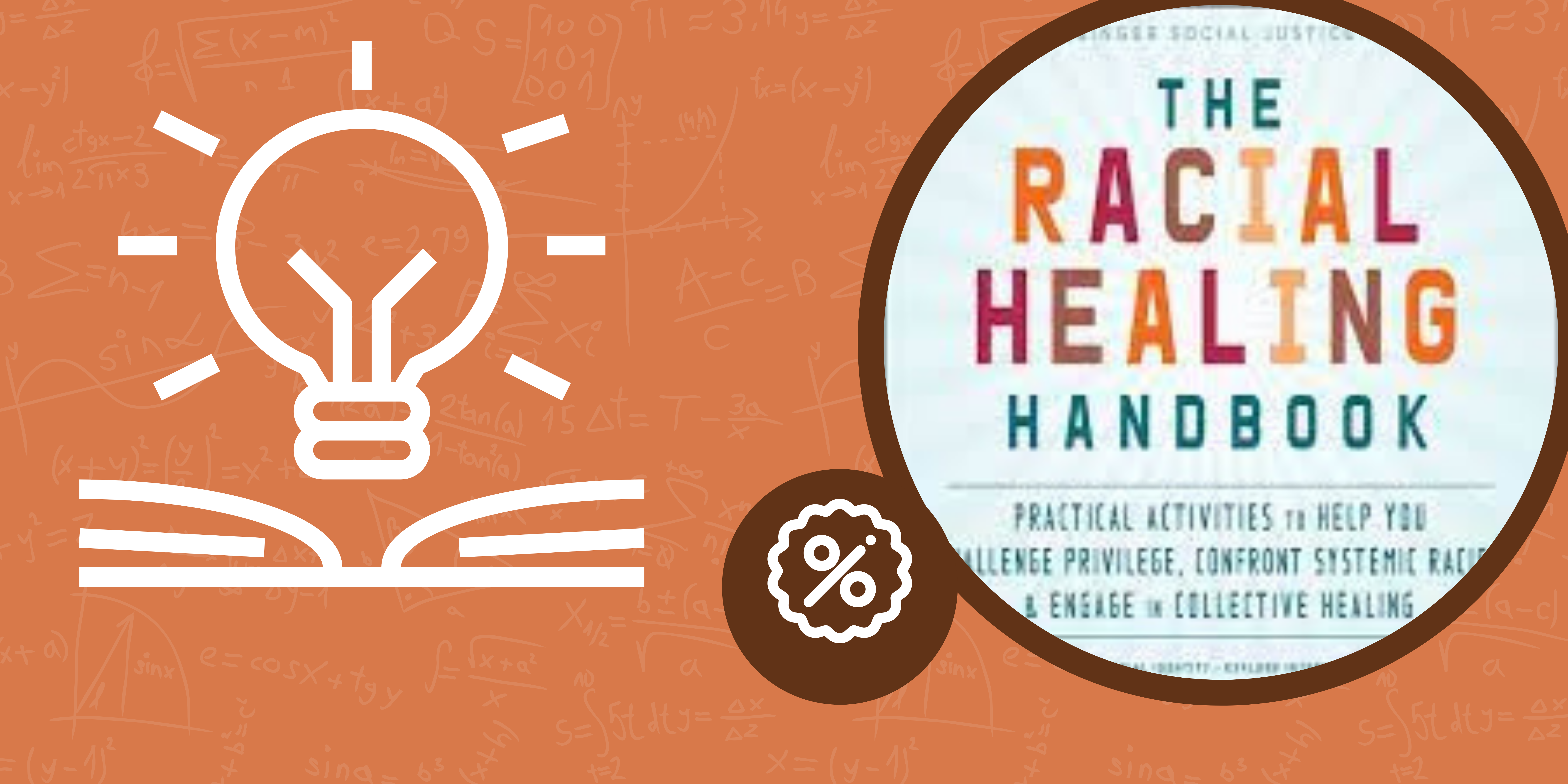 DEI Book study banner with orange background and picture of the Healing Handbook 