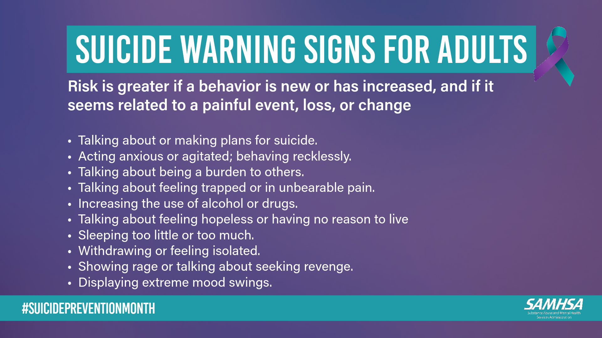 SAMHSA Suicide Warning Signs for Adults Health Promotion