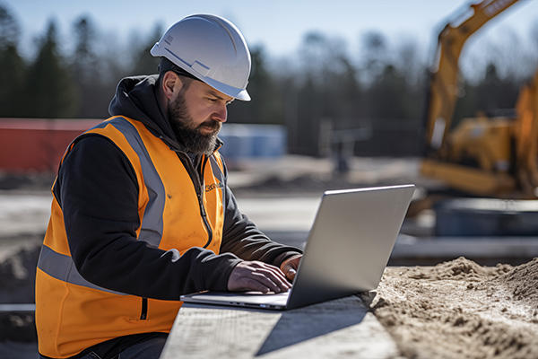 Two plaster workers in hard hats with one worker supervising.