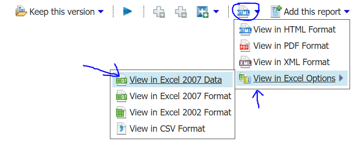 Click on HTML a tthe top, then "View in Excel Options" then View in Excel Data to export the data into Excel.