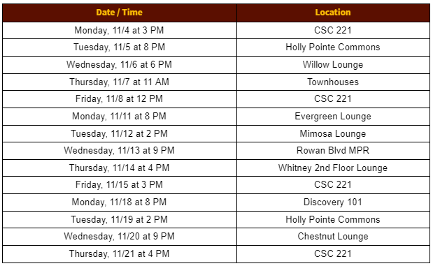 date and times for CA informationals