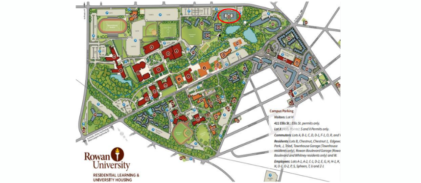 Chestnut location on the Rowan University's Main Campus Map