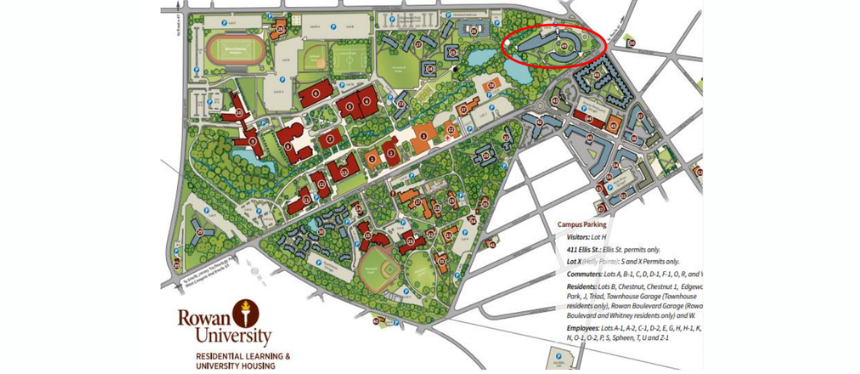 HPC location on Rowan University's main campus map