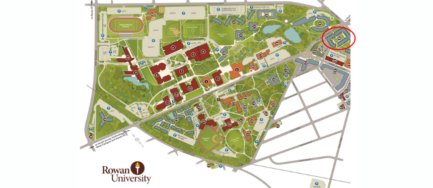Rowan Blvd Apartments location showcases on Rowan University's main campus map 