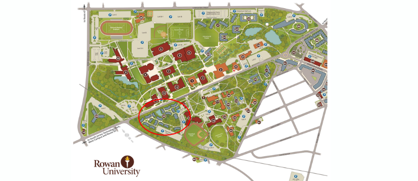 Townhouse location on Rowan University's Main Campus Map