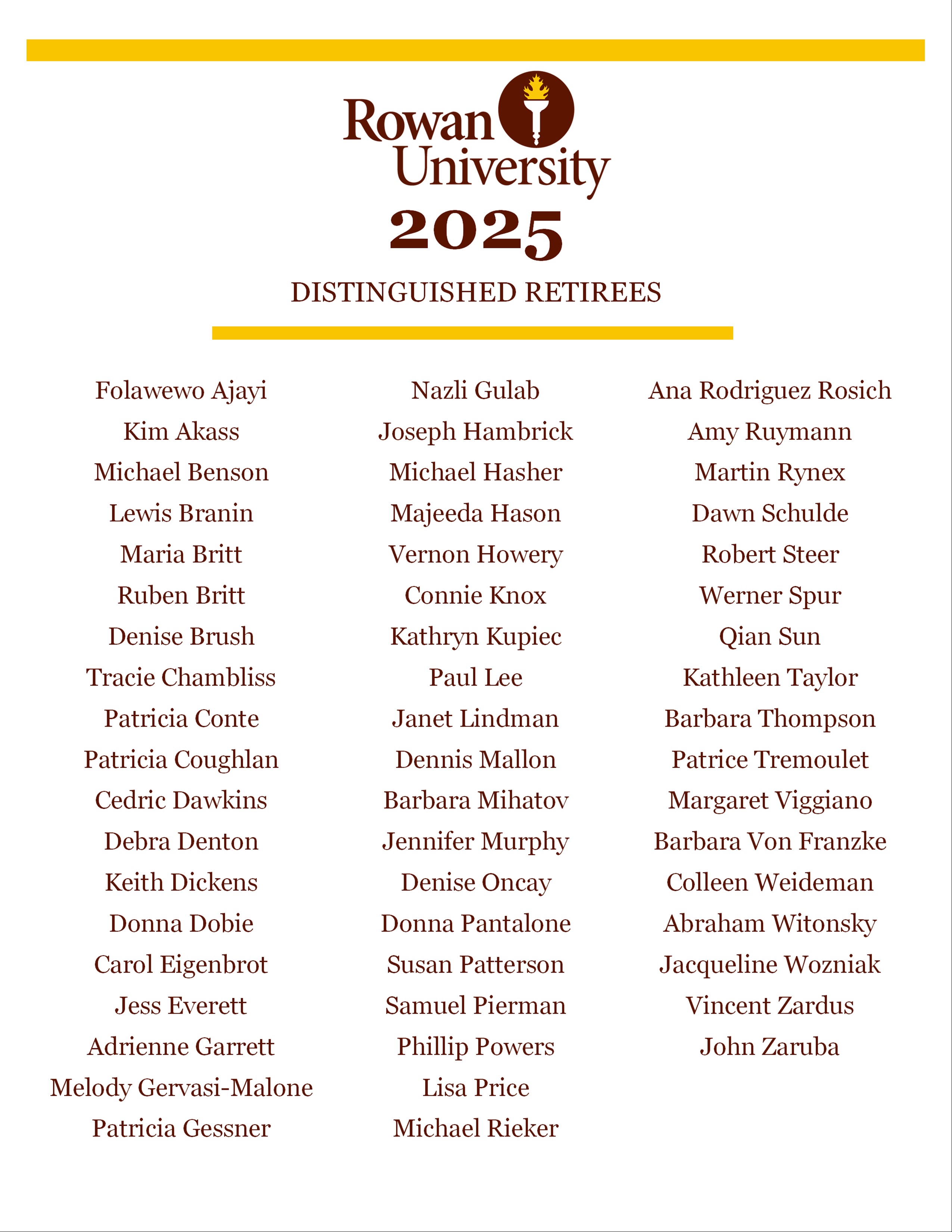 2025 Retirees List