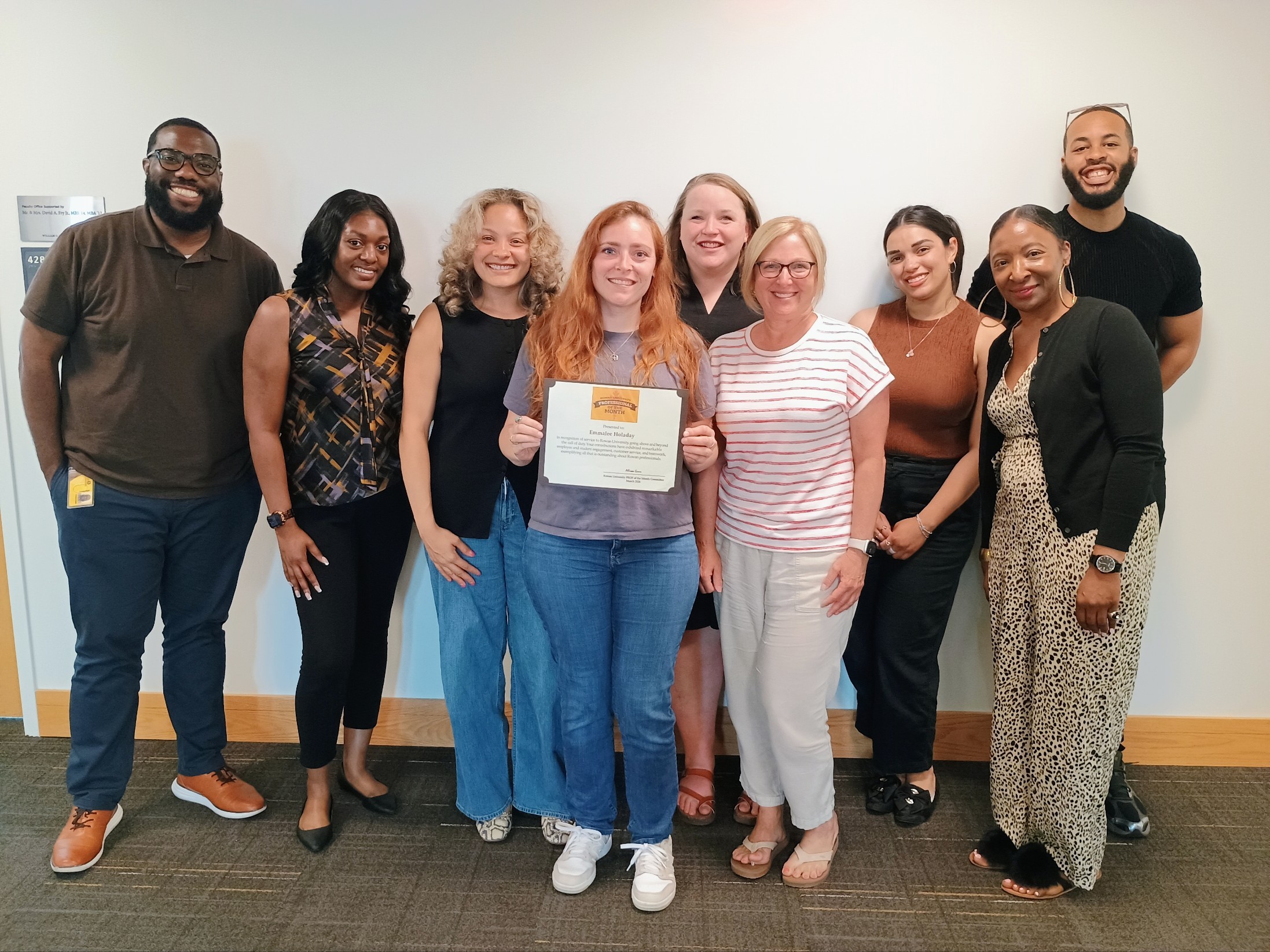 Prof of the Month team photo with Honoree Emmalee Holaday