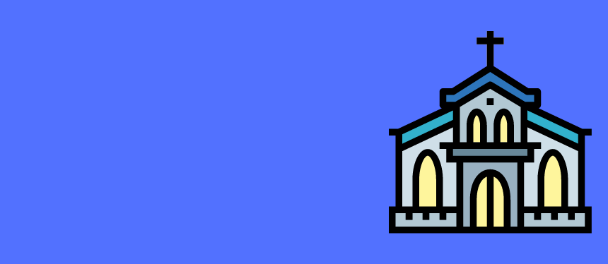 blue background with a catholic church