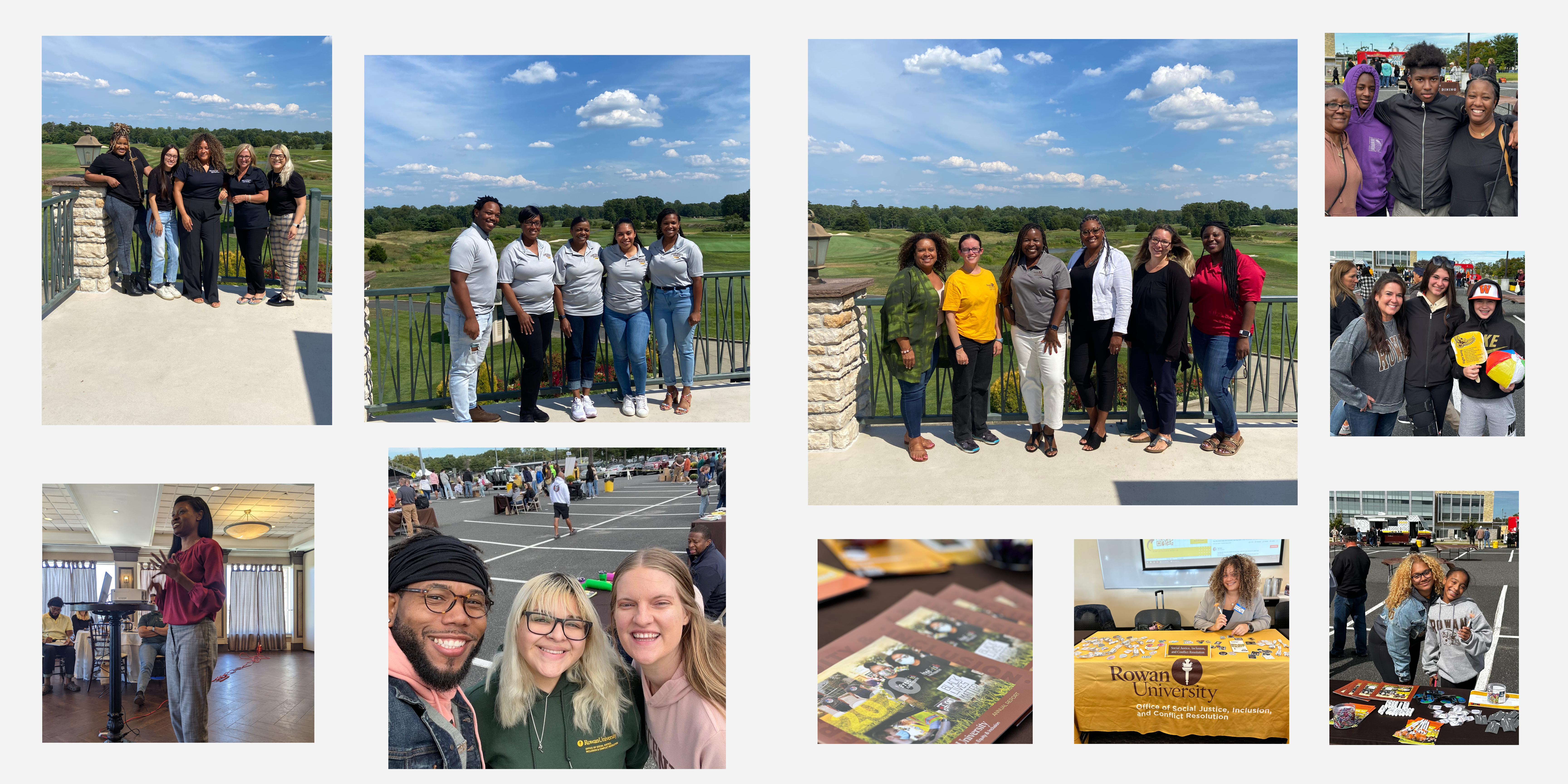 collage of recent DEI photos with DEI leaders, faculty and stadff, and Rowan students and family members