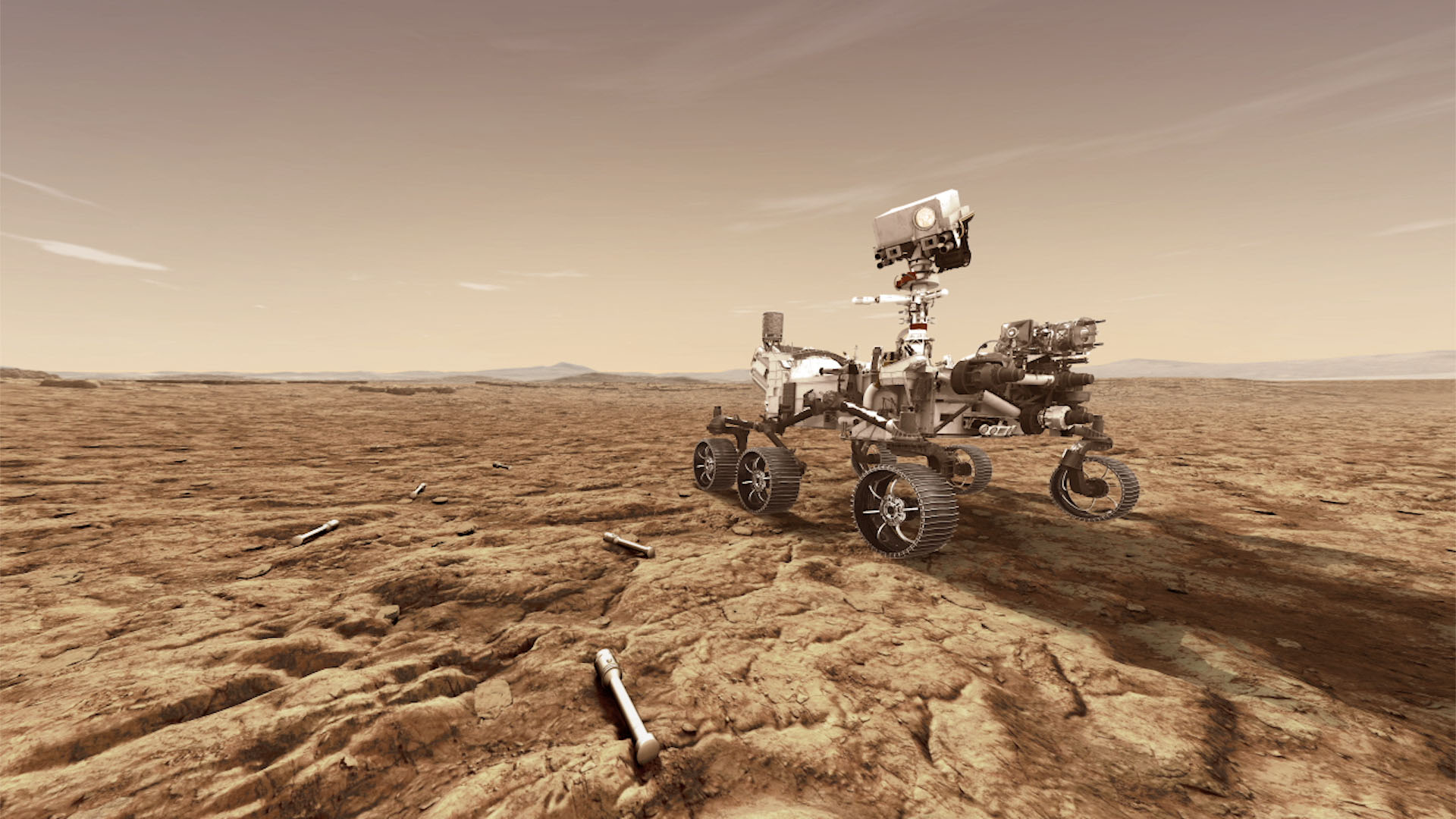 Artist rendition of the Perseverance rover on Mars.