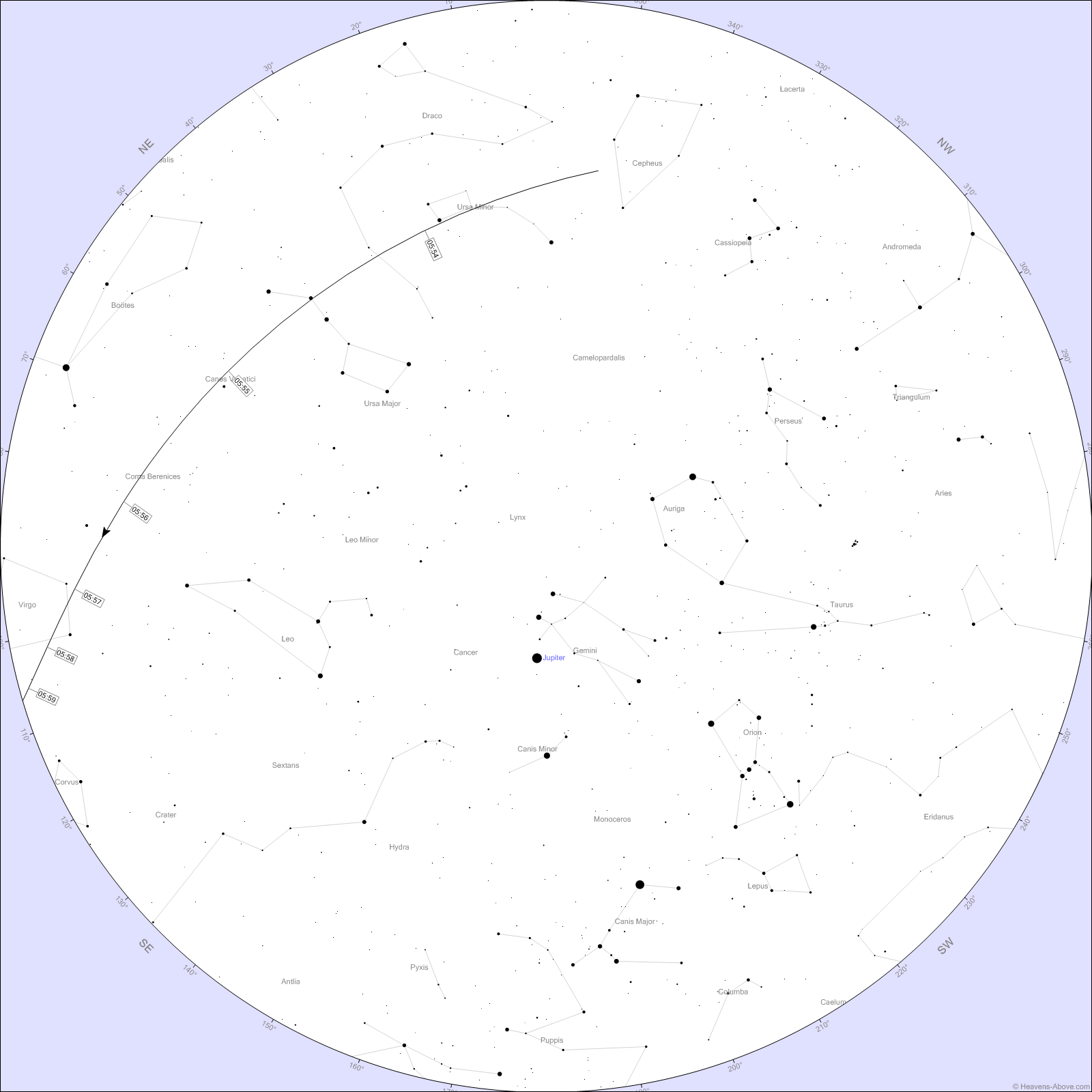Star chart showing the location of the International Space Station as it passes overhead on November 1.