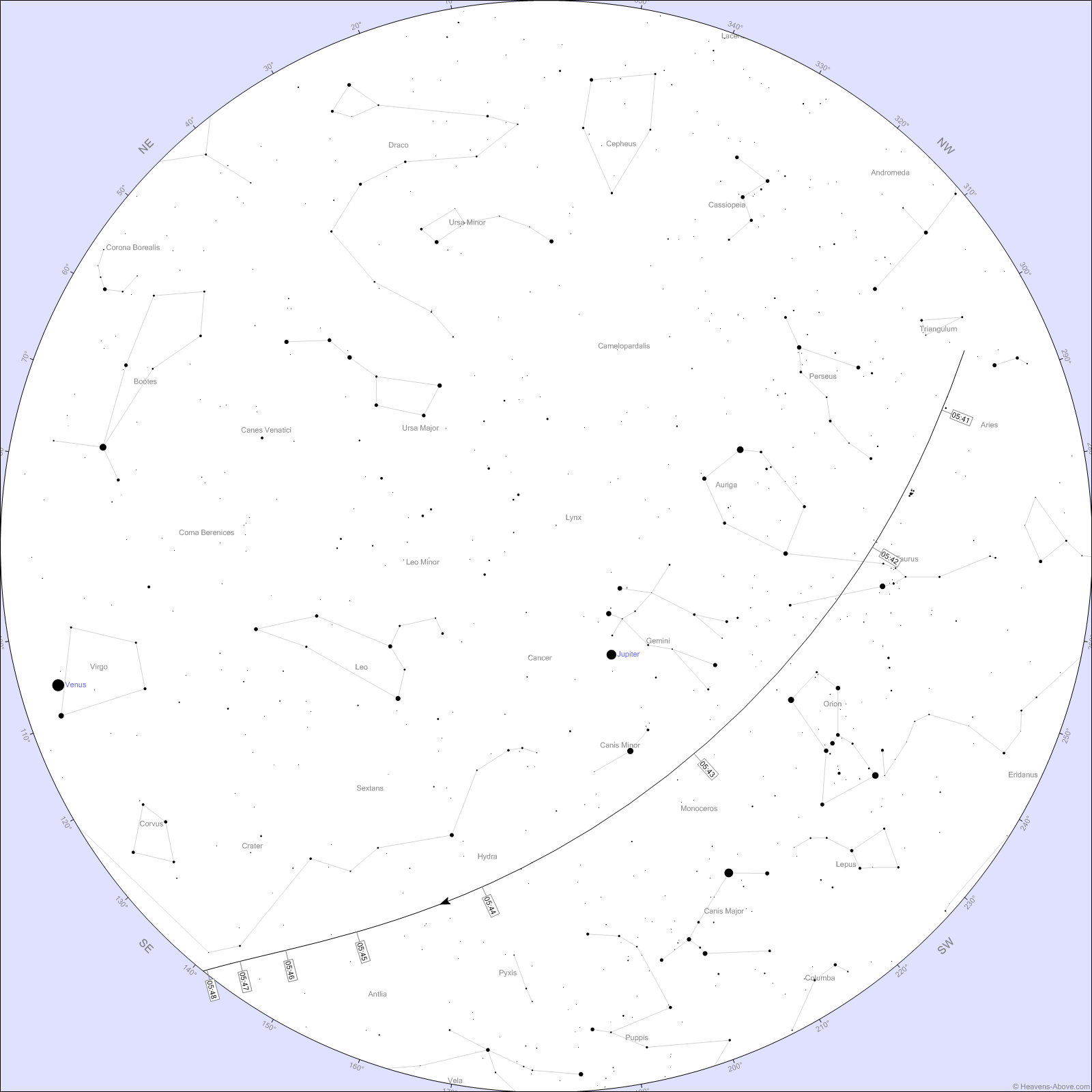 A star chart showing the location of the ISS as it passes overhead on November 2.