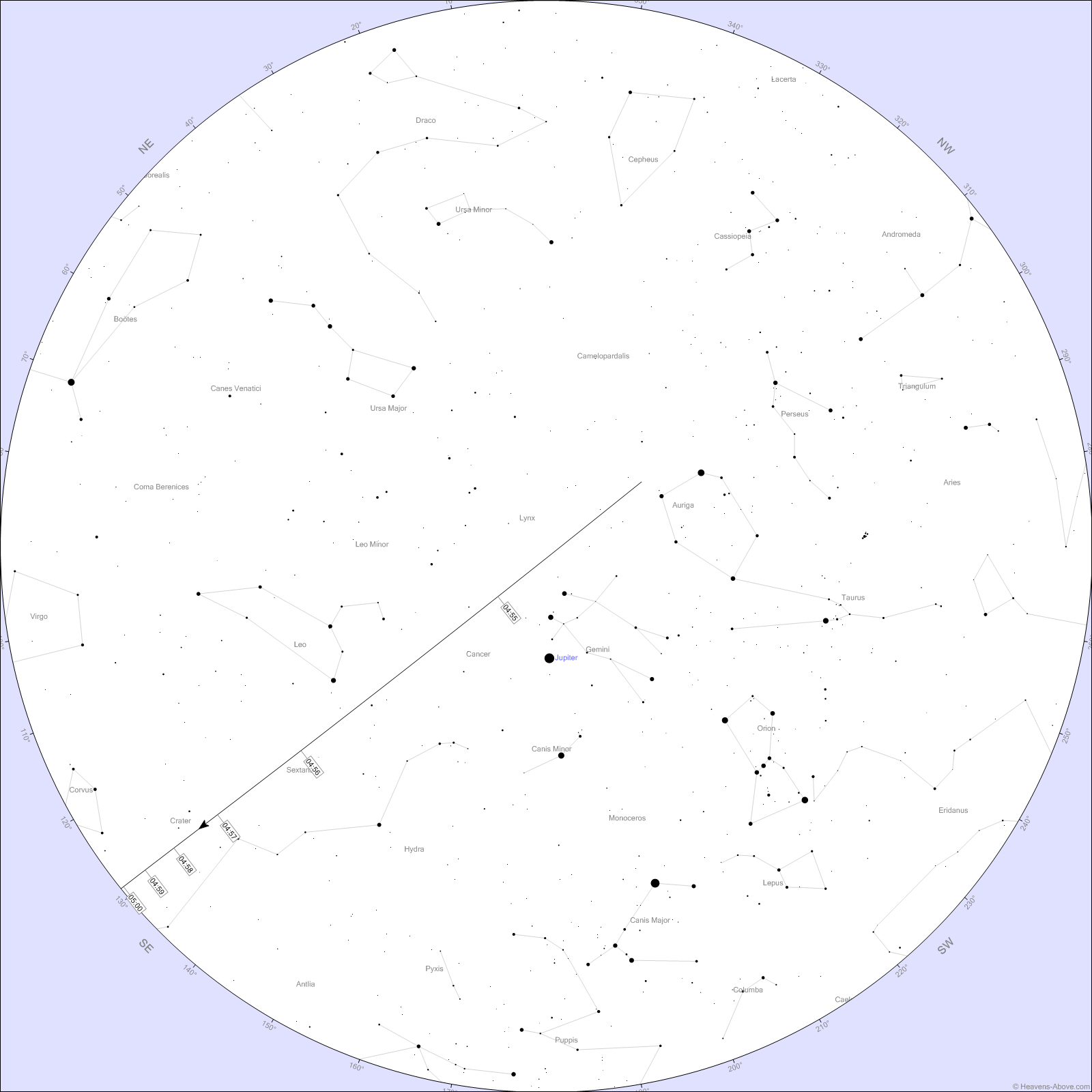 A star chart showing the location of the ISS as it passes overhead on November 3.