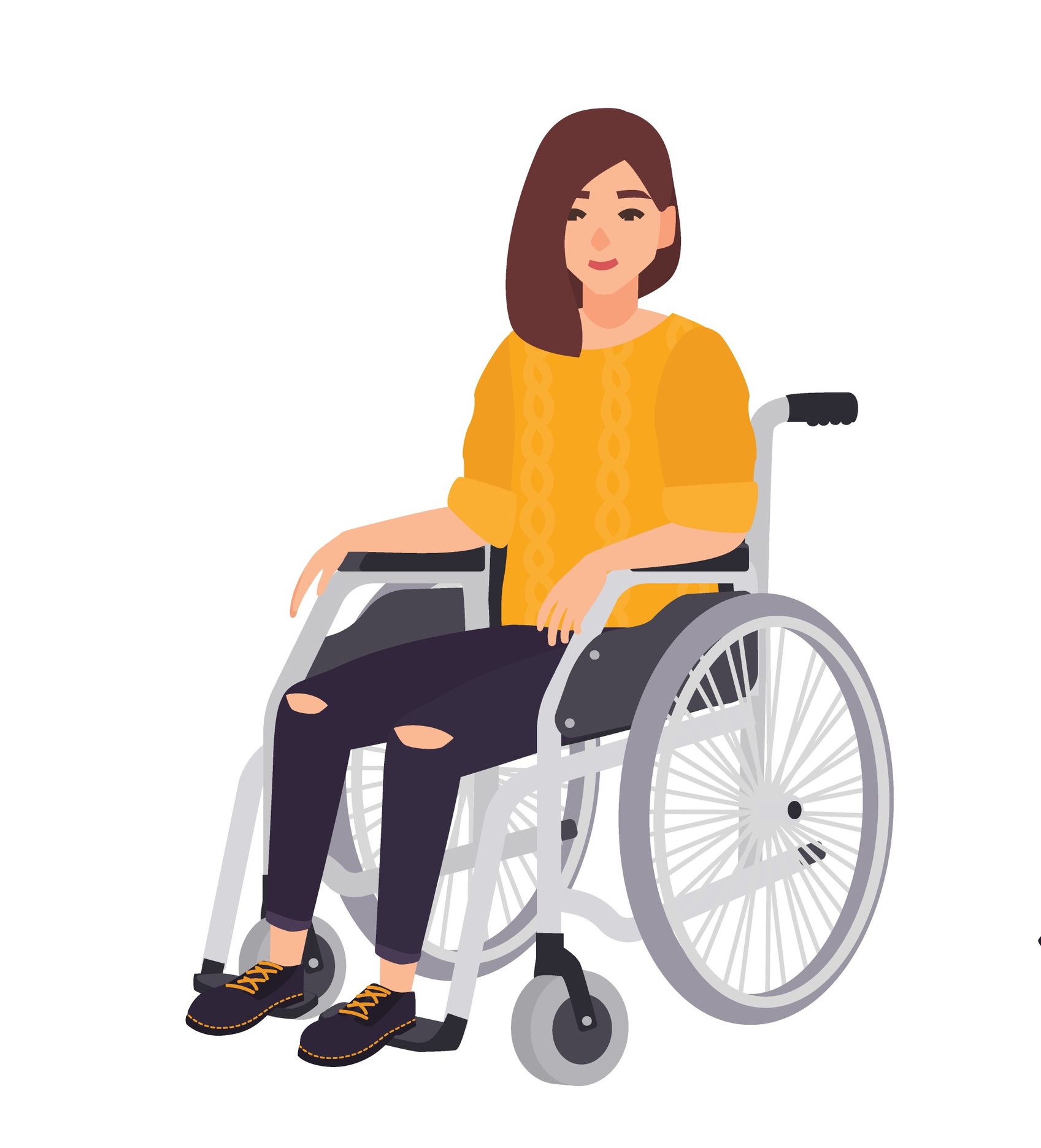 A woman seated in a wheelchair.
