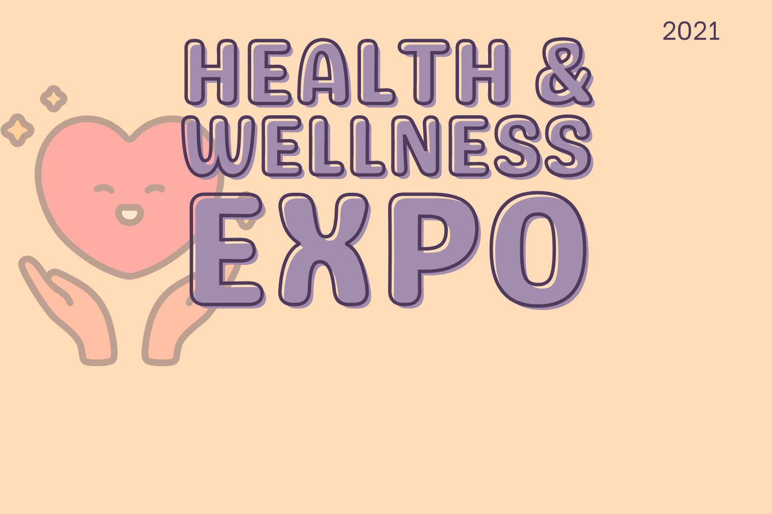 Graphic with tan background reads "Health & Wellness Expo 2021" with a faded image of hands holding a smiling heart and the Rowan Campus Rec logo.