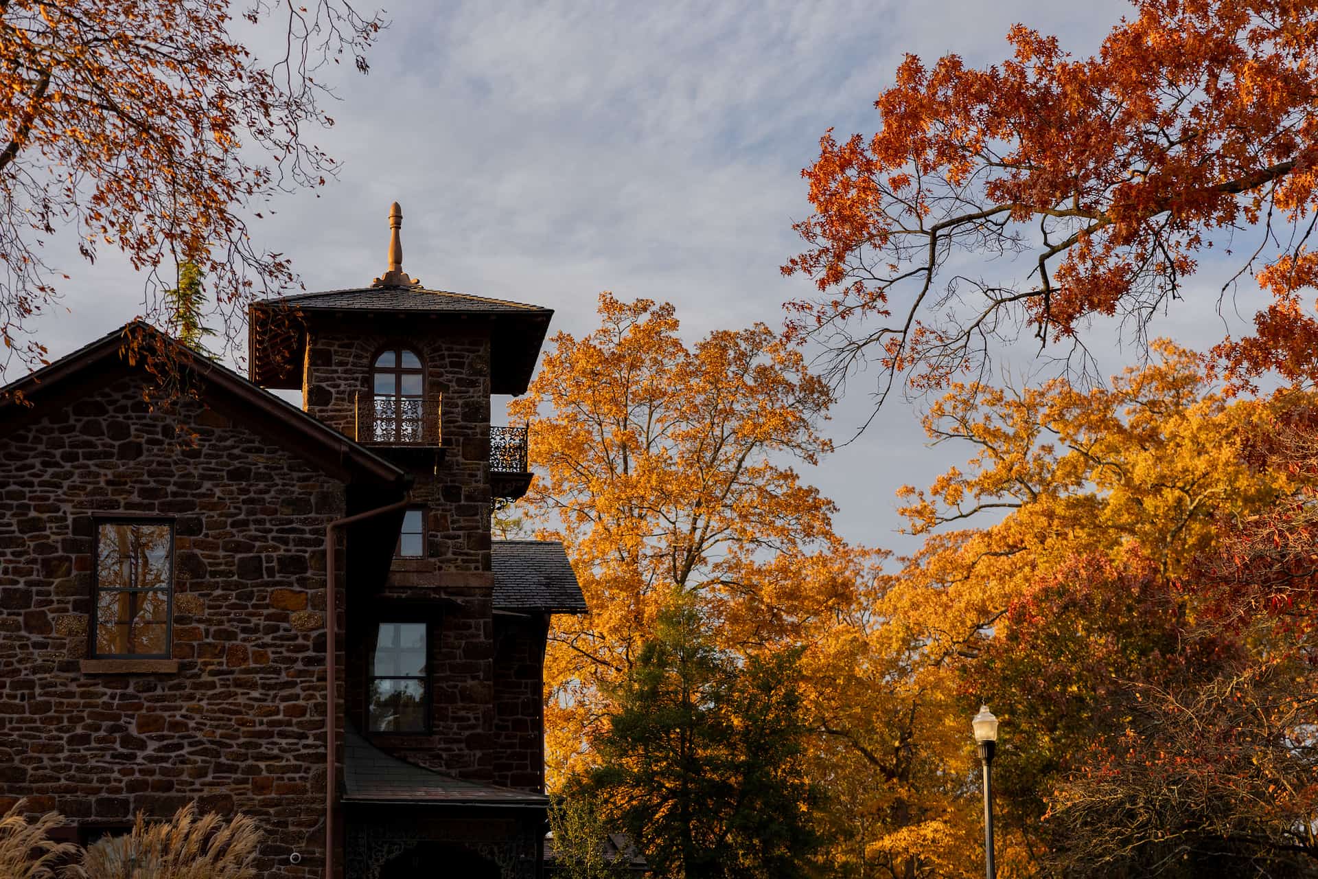 decorative campus building in fall