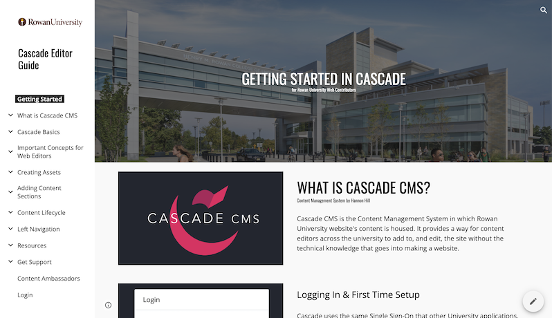 screenshot of cascade editor guide site