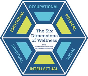 This six dimensions of wellness: occupational, physical, social, intellectual, spiritual, emotional