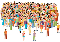 graphic depiction of diverse people in a large group, a visualization of public