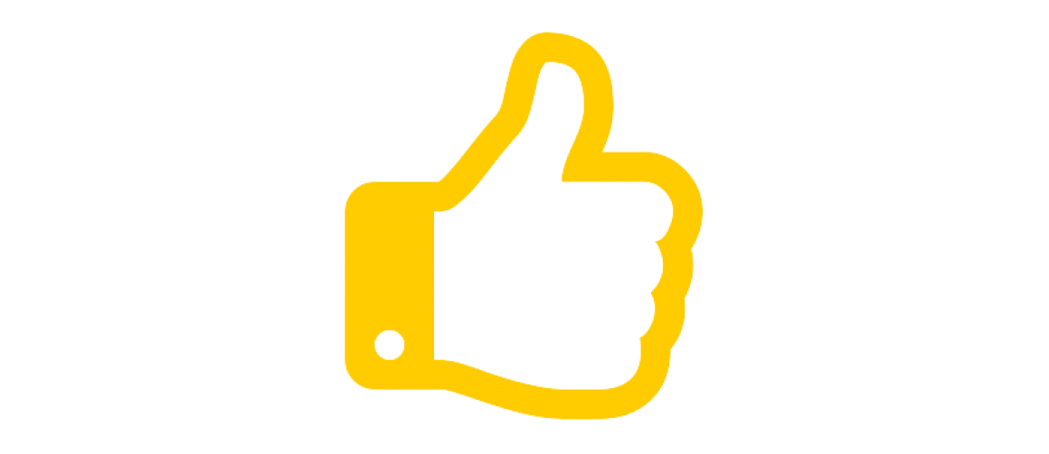 Yellow thumbs up logo similar to that of a Facebook like logo. 