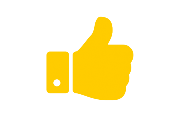 Yellow thumbs up image similar to that of a Facebook like logo. 