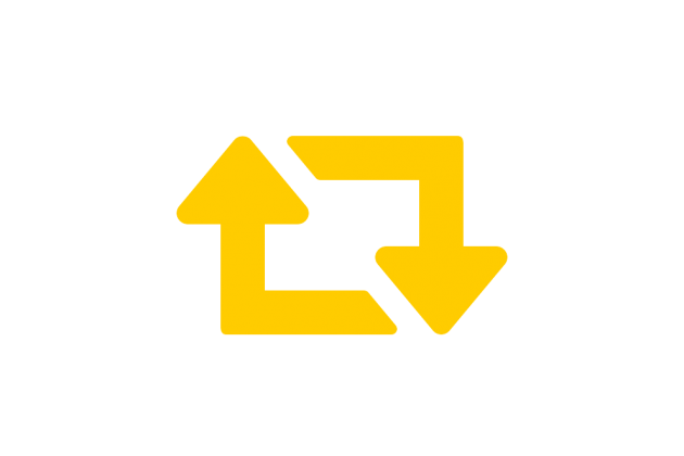 Two yellow arrows pointing to eachother in a box shape, similar to that of a retweet logo. 