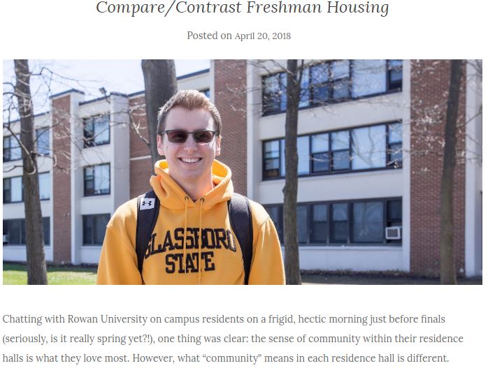 student wearing yellow Glassboro State sweatshirt smiles at camera