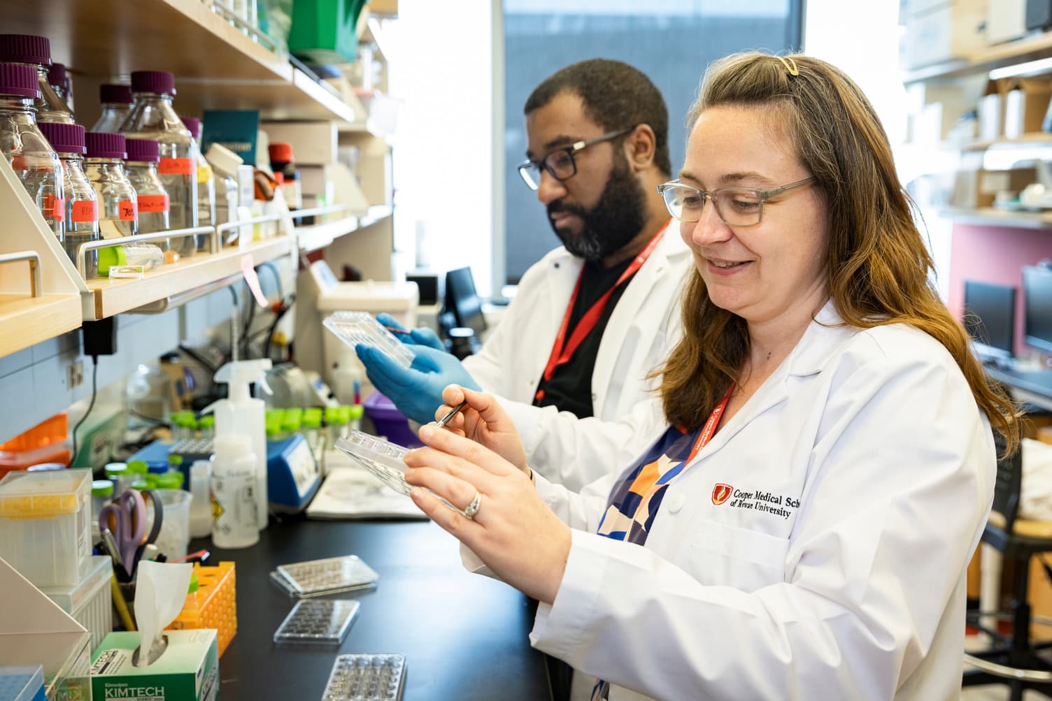 Man and woman in a science lab.