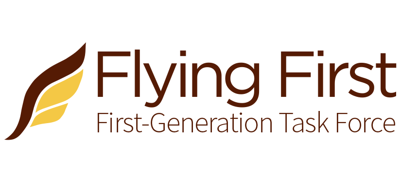 Flying First text logo on a gold background