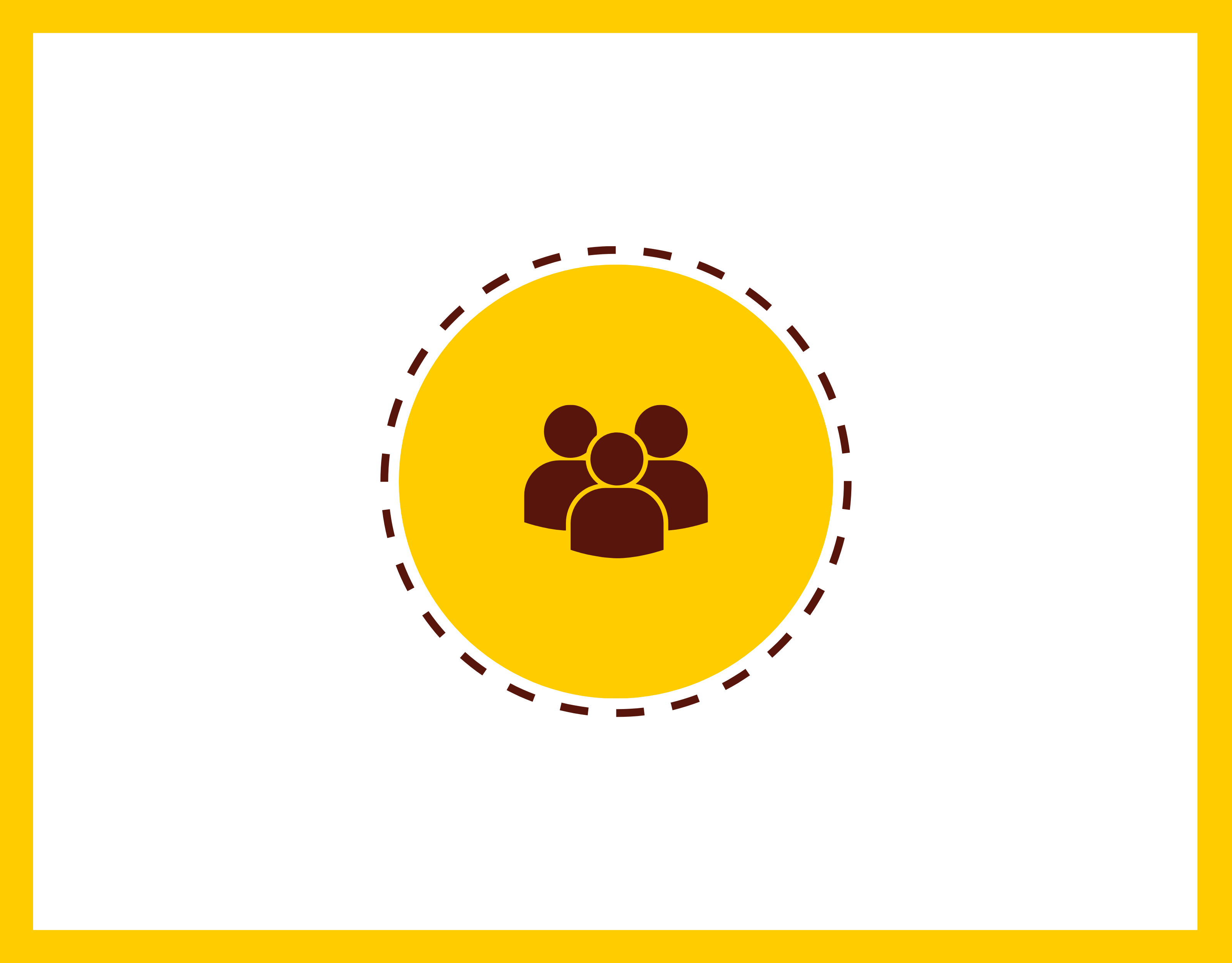 A yellow circular graphic with a dark brown team member icon in the center, surrounded by a dashed dark brown circular border.