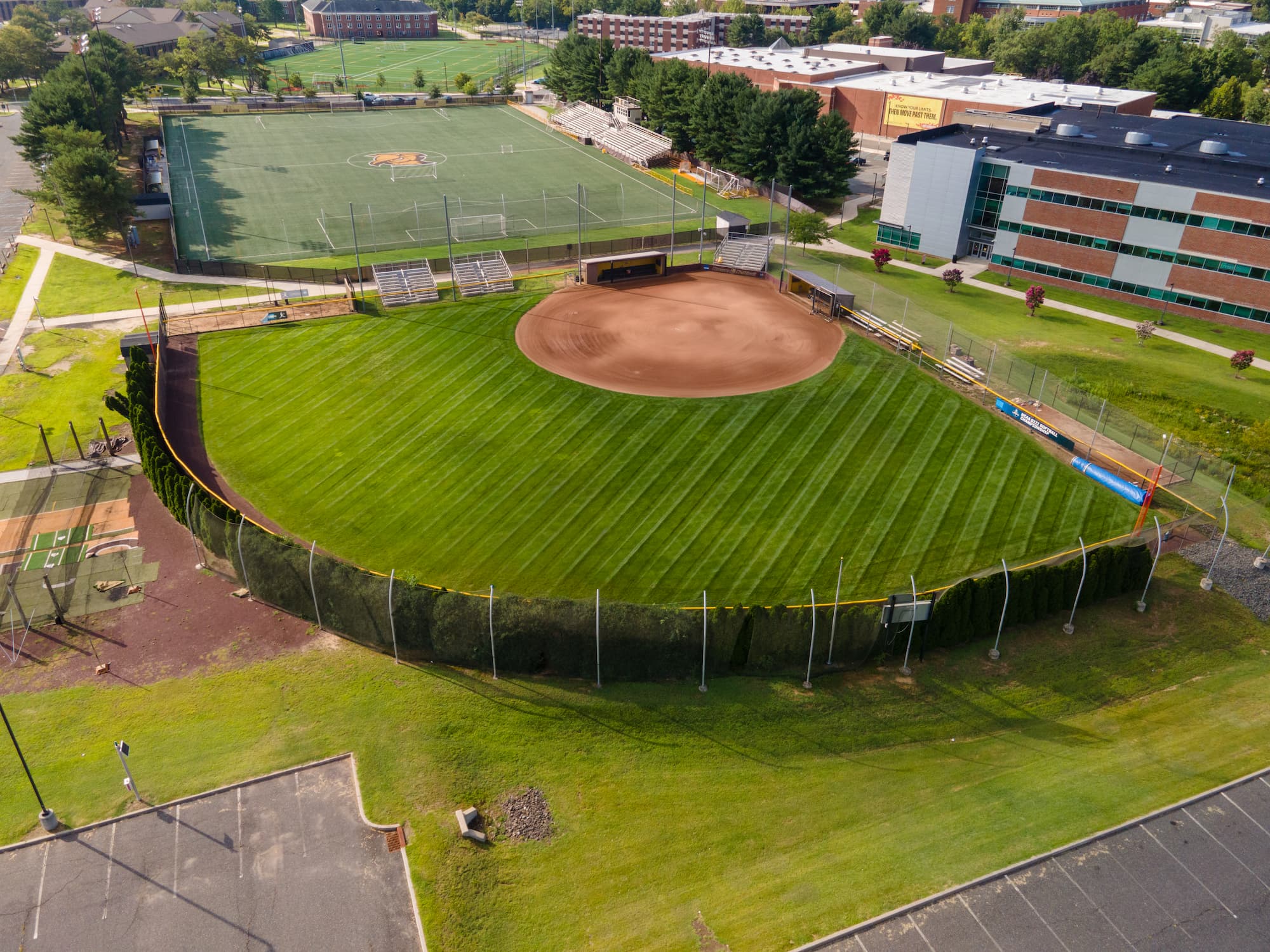 drone view of softball field with soccer field in distance
