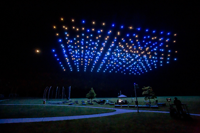 Verge Aero drones lift off on Rowan University's West Campus.