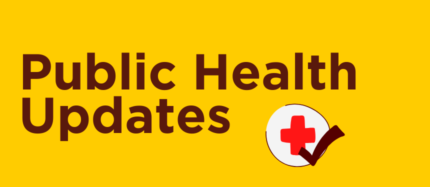 page banner with public health updates written in brown font