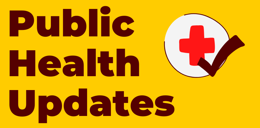 page banner with public health updates written in brown font