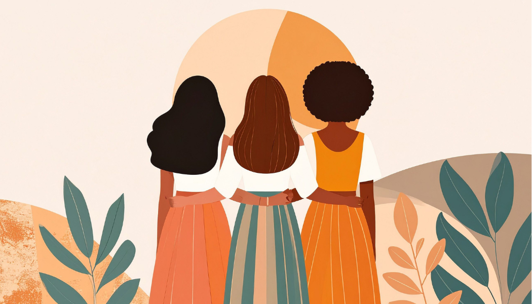a graphic of women of different graphics with hands around each others waists and their back facing the viewer